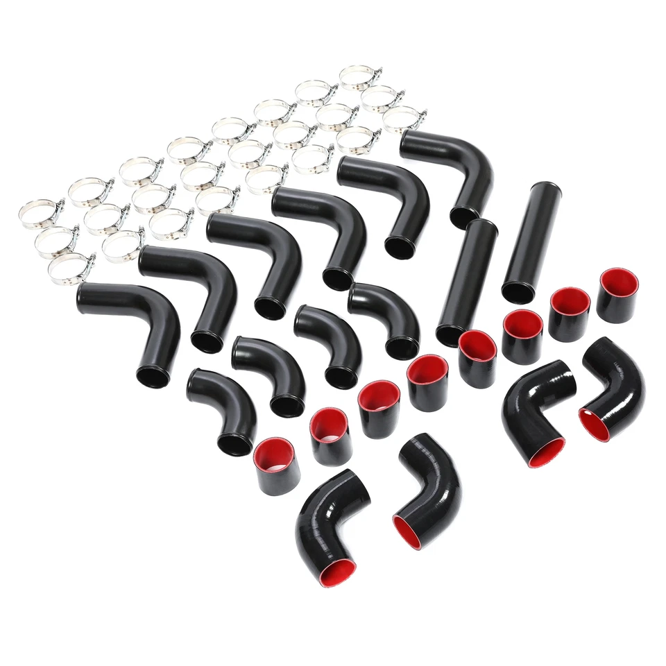 2.5" Inch Universal 12Pcs Black Intercooler Piping Kit+Blk Coupler T-Bolt Clamps - Image 2 of 4