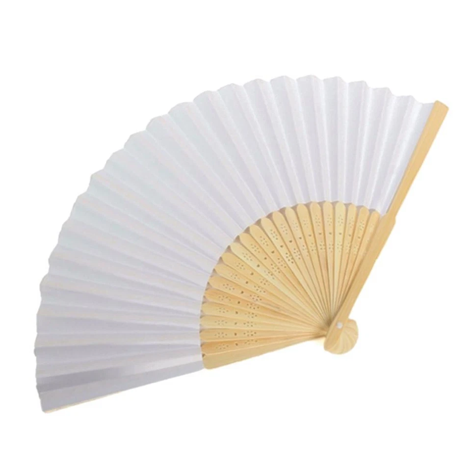 1~4PC DIY White Blank Folding Bamboo Fan Foldable Hand Paper Fan Party Decor Lot - image 2 of 4