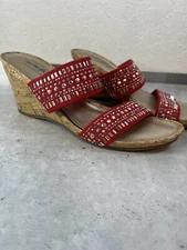 Coach and Four Vander Women's 7 Red Studded Embellished Wedge Sandals Shoes