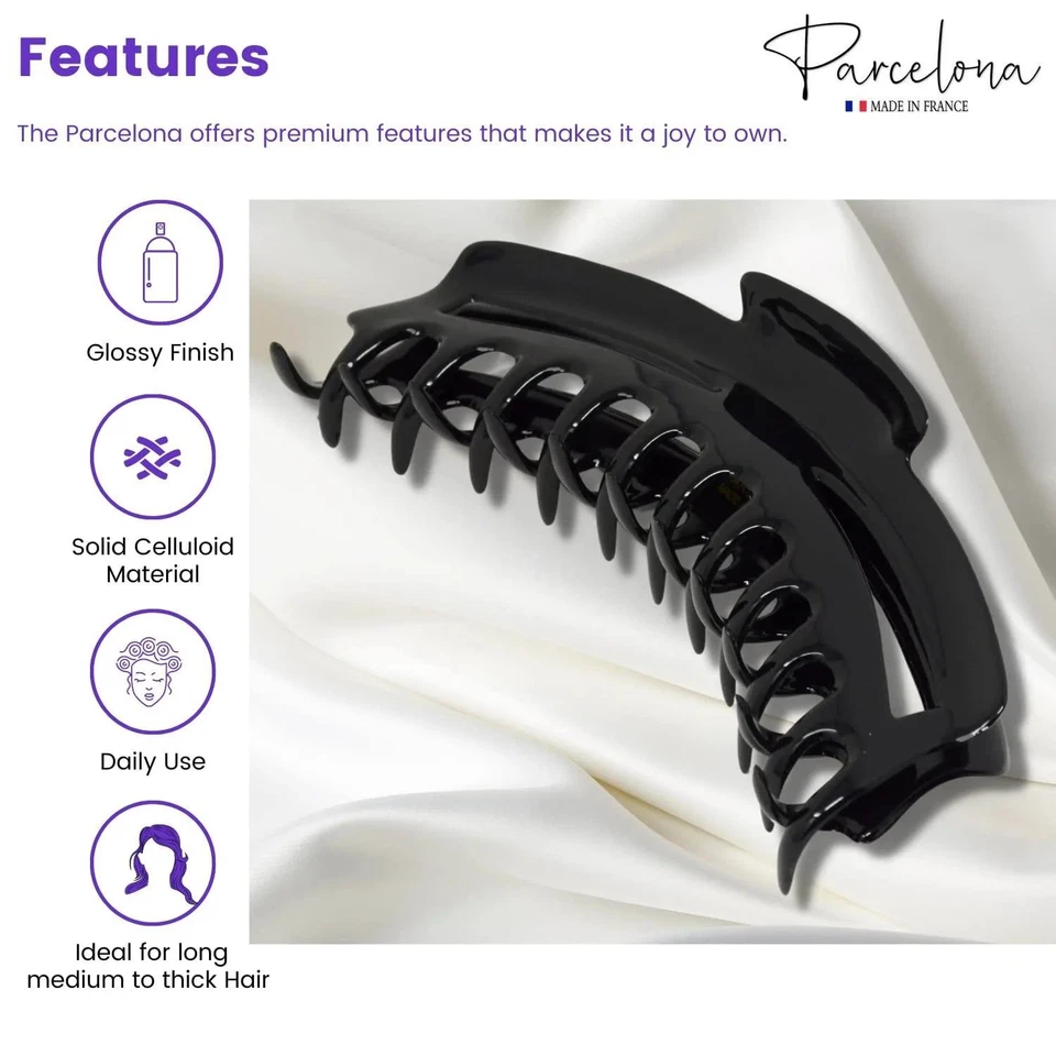 Pinza de pelo Parcelona French Bend estrecha extra grande jumbo mandíbula negra Foto 2 de 4