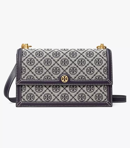 NWT Tory Burch T Monogram Jacquard Navy Mini Shoulder Bag Crossbody Purse 81000