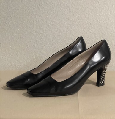 BALDININI Leather Court Shoes Black Studded Heel Italy Sz 39