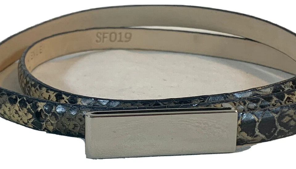 Cinturón de piel de becerro italiano Saks Fifth Avenue talla L 10-12 patrón de piel de serpiente Foto 3 de 4