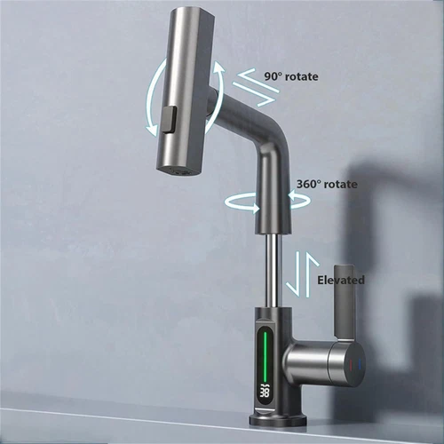 Rubinetto da cucina a cascata con spruzzatore a discesa in acciaio inossidabile - Bild 6 von 26