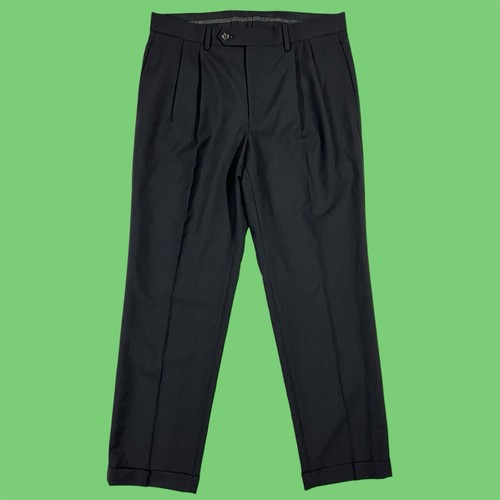 Lauren Ralph Lauren Pleated Wool Pants Men's 32 Black 100% Wool Cuffed Trousers