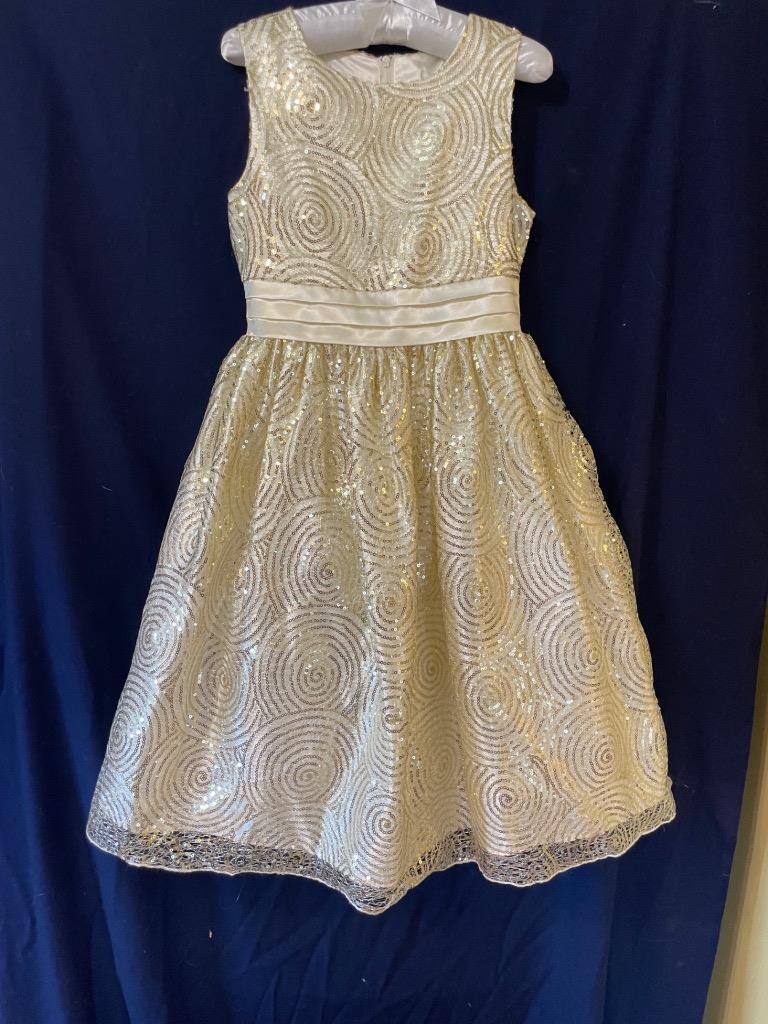 American Princess Girl's Gold Sequins Dress Special Occasion Sz. 8 FREE US  SHPG
