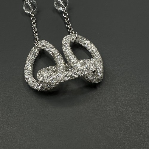 Silvertone Mesh Floating Rhinestone Crystal Knots Necklace Long SO PRETTY! - Picture 4 of 11