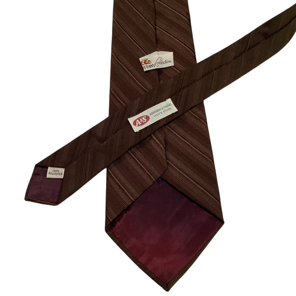 Corbata ancha de diseñador colección TIFFANY VINTAGE para hombre a rayas marrón usada en excelente estado rara Foto 3 de 3