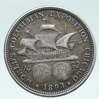 1893 USA COLUMBUS World's Fair SANTA MARIA SHIP Silver Half Dollar