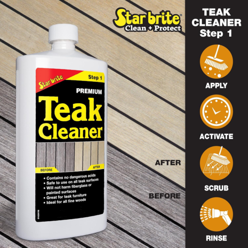 Premium Teak Care Kit - Marine Grade Teak Cleaner, Brightener & Golden Teak Oil - Picture 4 of 7