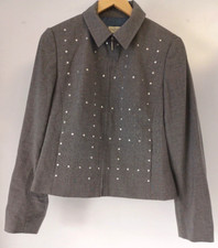 Vintage Mondi Grey Wool Cropped Studded 1990s Jacket Size 38 10 12