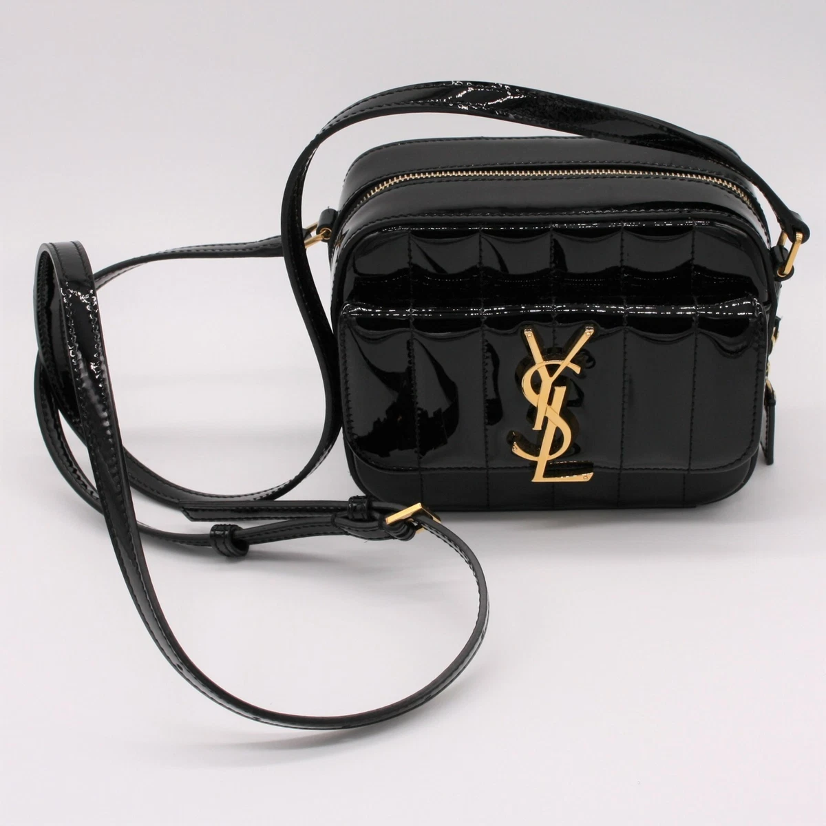 Yves Saint Laurent Vicky Mini Black Patent Leather Camera Bag NWOT MSRP  $2500