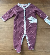 Carters Baby Girl 3 Months Sleep And Play Footed Pajama NEW Plum Polka Dot Puppy