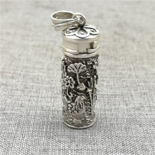 925 Sterling Silber Lotus Zylinder Medaillon Anhänger Gebetsbox für Halskette - Bild 1 von 11