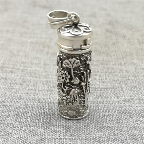 925 Sterling Silver Lotus Cylinder Locket Pendant Prayer Box for Necklace - Picture 1 of 11