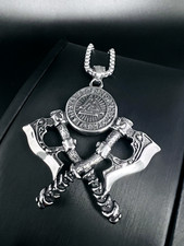 Krieger Axt Runen Kreis Valknut Anhänger Edelstahl Halskette Wikinger Biker 247B