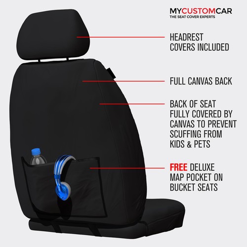 For Toyota HiLux SR SR5 Dual 2005-2015 TRADIES Black Canvas Front Seat Covers - Picture 6 of 14