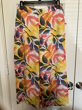 Caribbean Joe Size 10 Pants Leaf Print Side Pockets
