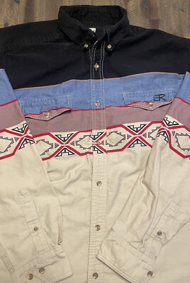 Vintage 90s Express Riders Shirt Men Rodeo Cowboy Western Aztec Shirt (Large)