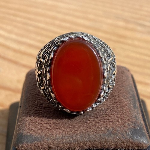 flate handmade 925 Sterling Silver Men's Ring with natural red Yemen Agate aqeeq - Picture 6 of 10