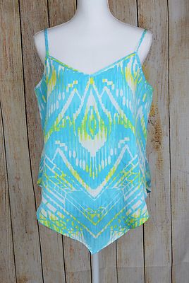 Inc Handkerchief Hem Strap Tank Top Feather Arrow Print Sleeveless Blue Size 6