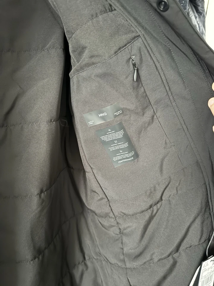 Trench coat masculino MANGO preto pequeno acolchoado tamanho grande à prova de vento e resistente à água - Imagem 4 de 4