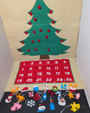 VTG Handmade Hanging Felt Advent Calendar Christmas Tree Pockets 21 Ornaments