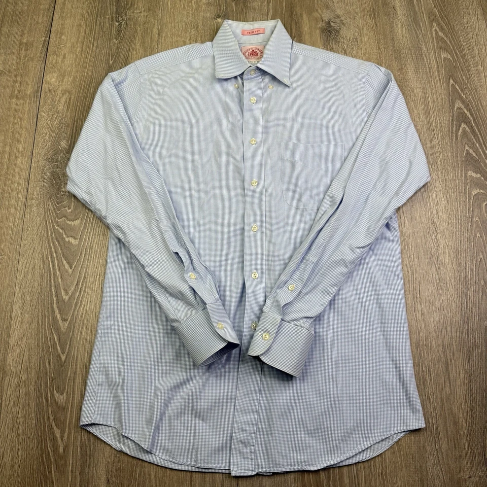 J.Press Button Up Dress Shirt Check Plaid Preppy Men’s Size 15.5-34 Trim Fit - Image 2 of 4