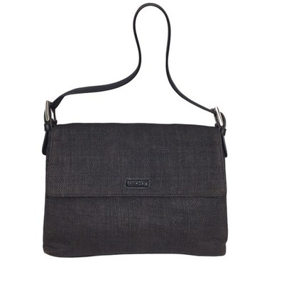 DKNY Retro VTG Woven Buckle Faux Leather Adjustable Strap Flap Over Shoulder Bag