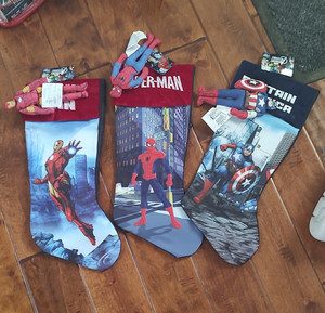 Marvel Avengers Stockings Set of 3 Iron Man Spider-Man Captain America With Toys
