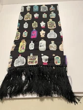 Shanghai Museum Snuff Bottles Silk Scarf Rectangular Fringe Trim Exc Cond