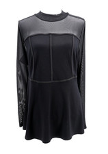 Torrid Hi Neck Mesh Corset Top Womens 1X Black Long Sleeve Stretch Goth Vamp New
