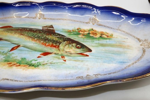 VTG STERLING CHINA Blue Green Orange Gold, Large Rainbow Trout Fish Platter, 21" - 第 7/11 張圖片