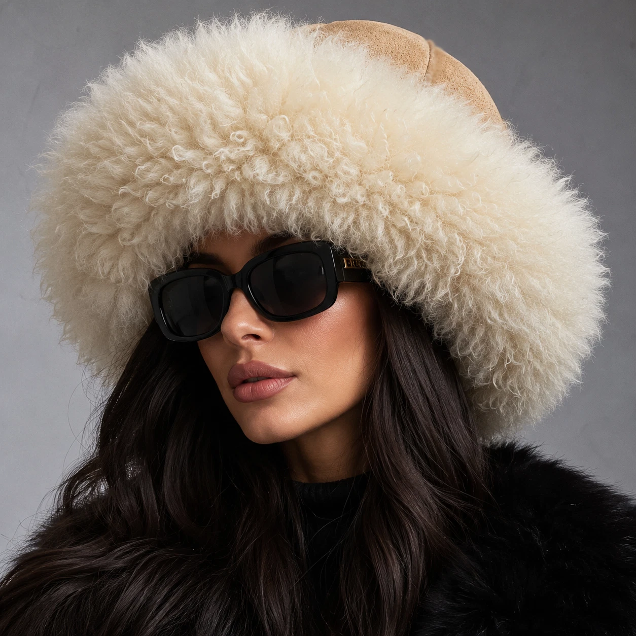 Celtic and Co real sheepskin fur shearling oversized hat sz M 58 cm