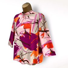 Kim & Co Top Blouse Shirt UK Size XL Red Pink Purple High Neck Elastic Waist