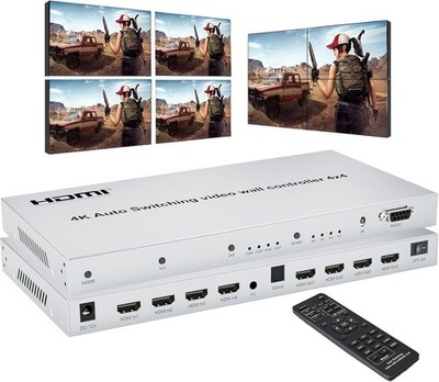4x4 Audio Matrix Switch/Splitter, 4k Video Wall Controller, 4 HDMI..
