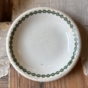 Vintage WHITE Thick Chunky BUTTER PAT Green Chain Pattern