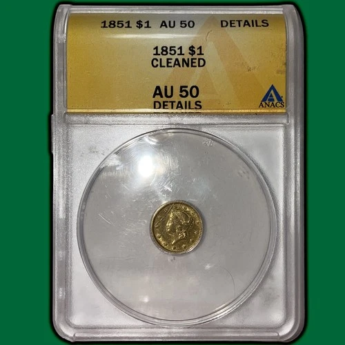 1851 Liberty Head Dollar Gold Almost Uncirculated ANACS AU50 Coin Details #34211
