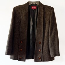 Vintage Sasson 1980s 1990s Black Gold Open Blazer w/ Copper Oval Buttons 6/7
