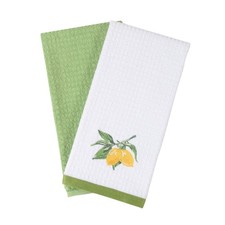 100 Cotton Kitchen Towel Set of 2   Soft, Absorbent Dish Towels, Lemon Design