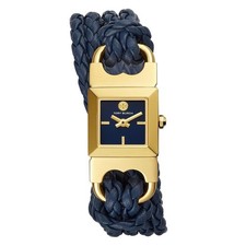 Tory Burch Double T Link Women's Gold-Tone Blue Dial Watch TBW5404