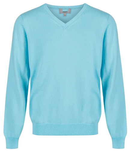 NEW V-Neck Jumper Mens Marks & Spencer Pure Cotton Knitted Sweater Light Turq
