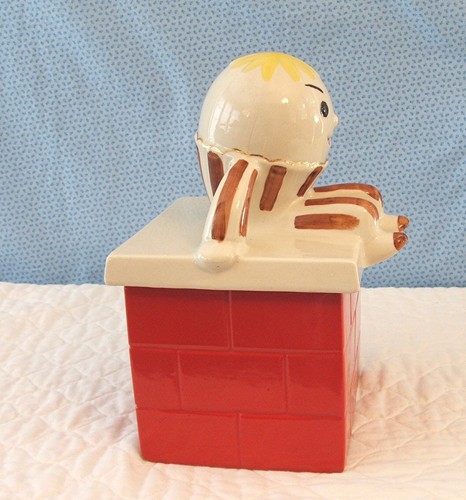 COOKIE JAR REGAL CHINA HUMPTY DUMPTY RED BRICK BASE GOLD TRIM - Picture 5 of 11