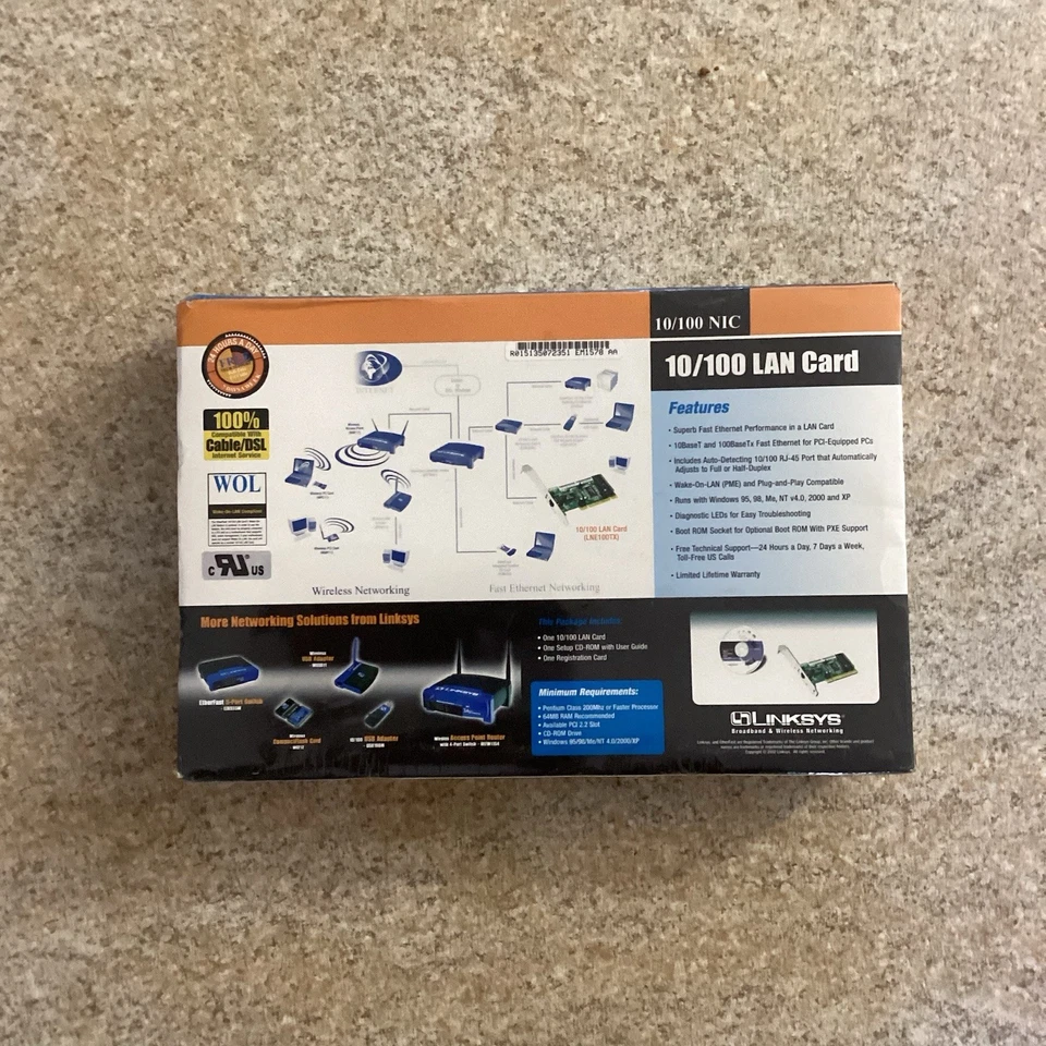 Linksys 10/100 PCI Ethernet Card LNE100TX Windows 98/ME/2K/XP Support NEW Sealed - Image 2 of 3