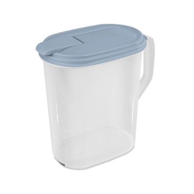 Sterilite, Pitcher, 1 Gallon Pitcher, Clear Plastic, Flip-top Spout, Light Blue