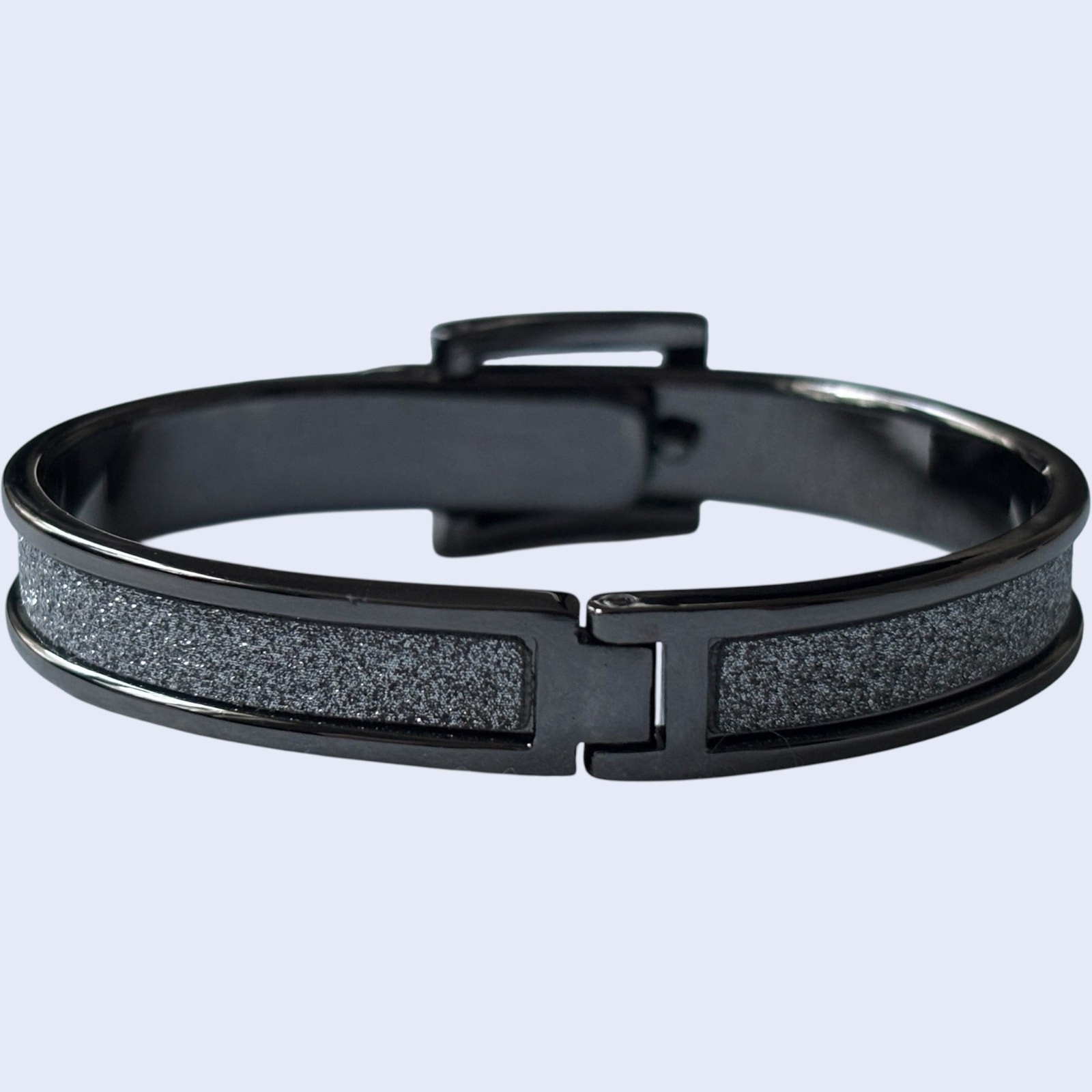 Adjustable Black Glitter Bangle Bracelet Belt Buc… - image 5