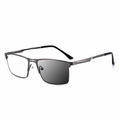 Fashion Men Rectangle Photochromic Reading Glasses Gray Metal Business Magnifier