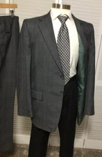 VINTAGE CURLEE MENS GRAY GLEN PLAID 2 PIECE SUIT SIZE: 44R PANTS 38x30