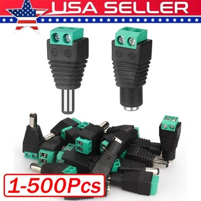 1-500x Male Female 2.1x5.5mm DC Power Plug Jack Adapter Connector for CCTV Lot