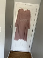 JJ s House Dusty Rose Long Sleeve Chiffon Dress With Lace Waist Size 14